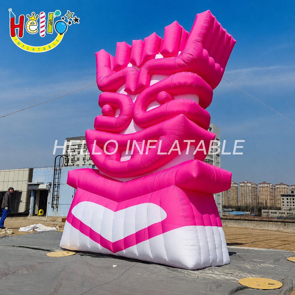 Customized Pink White Tiki Face Blow Up Figure for Festival Parade Carnival Tropical Event Inflatable Mascot
