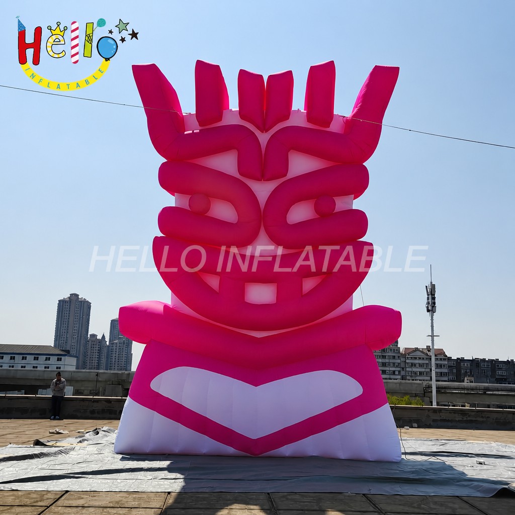 Customized Pink White Tiki Face Blow Up Figure for Festival Parade Carnival Tropical Event Inflatable Mascot
