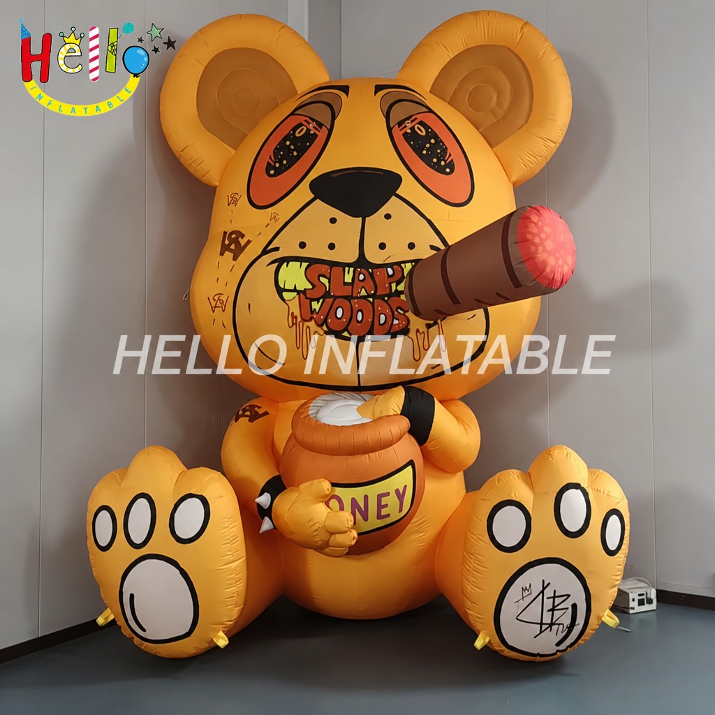 Giant Orange Street Art Cartoon Bear Inflatable with Cigar Honey Pot for Urban Trendy Event Art Exhibition Advertising Inflatables插图 Giant Orange Street Art Cartoon Bear Inflatable with Cigar Honey Pot for Urban Trendy Event Art Exhibition Advertising Inflatables