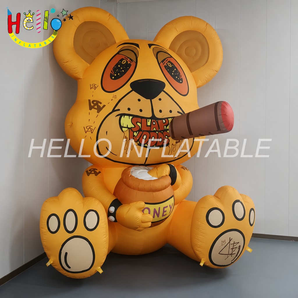 Giant Orange Street Art Cartoon Bear Inflatable with Cigar Honey Pot for Urban Trendy Event Art Exhibition Advertising Inflatables