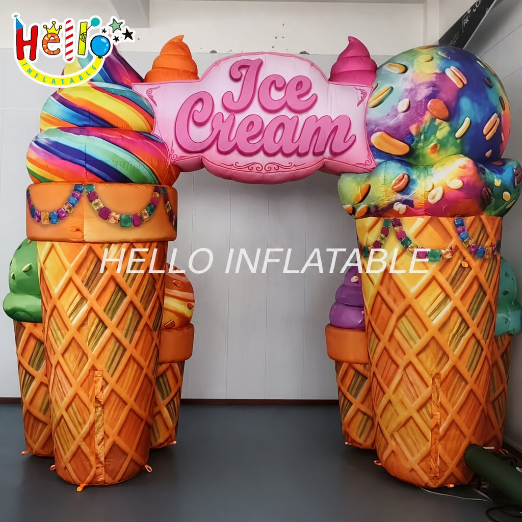 Giant Ice Cream Themed Inflatable Archway with Cone Pillars Scoop Decor for Dessert Shop Grand Opening Entrance Advertising Inflatables