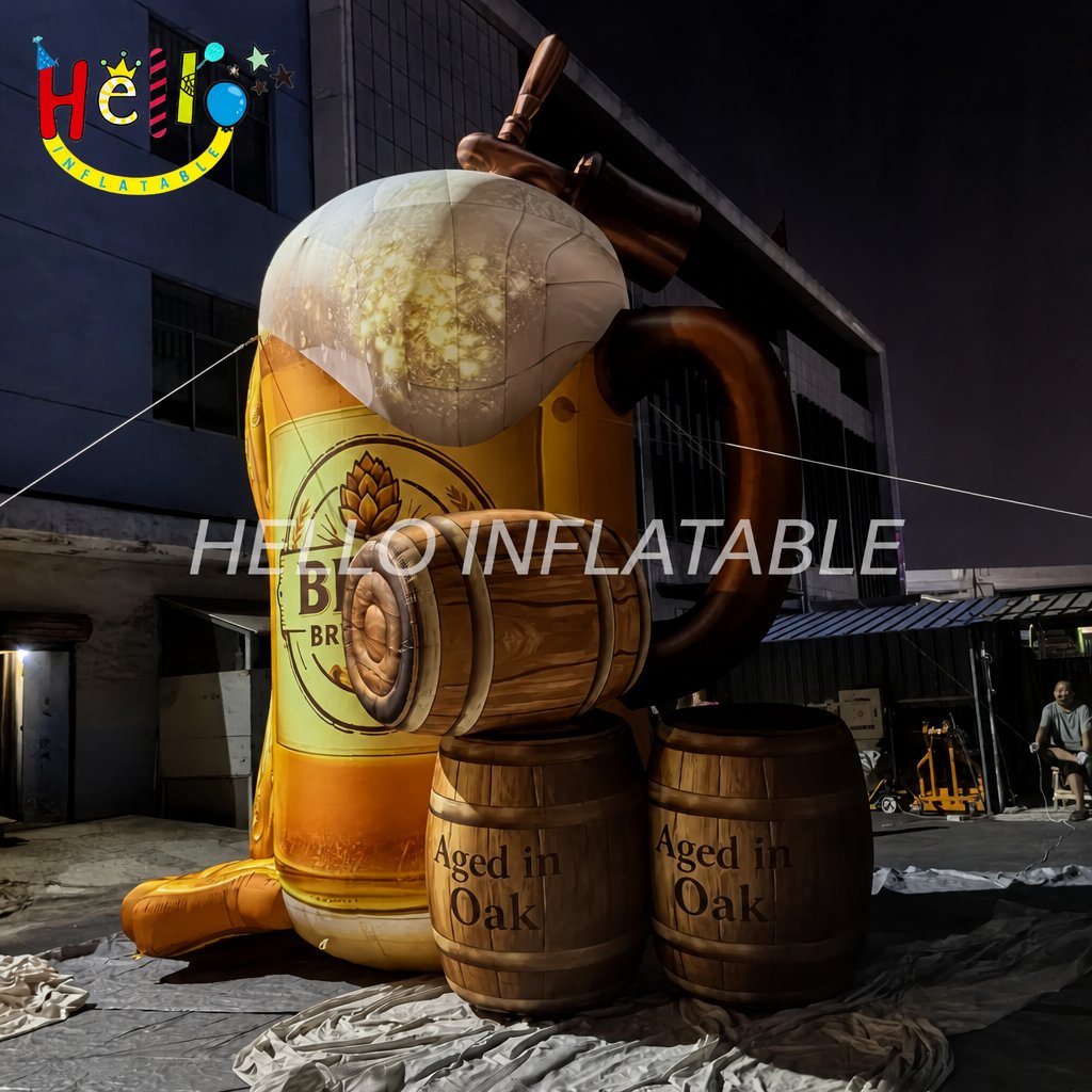 Giant Beer Mug Inflatable with Foam Overflow Oak Barrels for Oktoberfest Beer Festival Event Promotion Advertising Inflatables