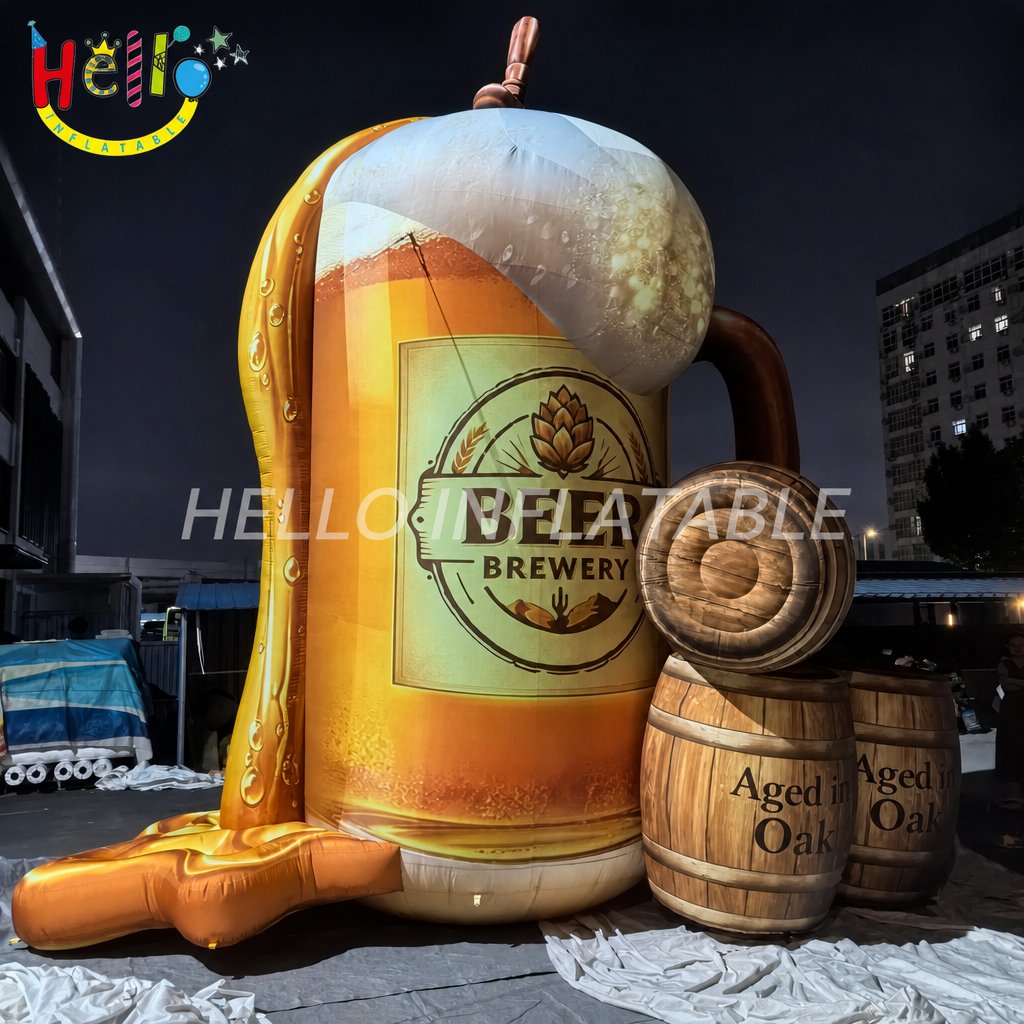 Giant Beer Mug Inflatable with Foam Overflow Oak Barrels for Oktoberfest Beer Festival Event Promotion Advertising Inflatables