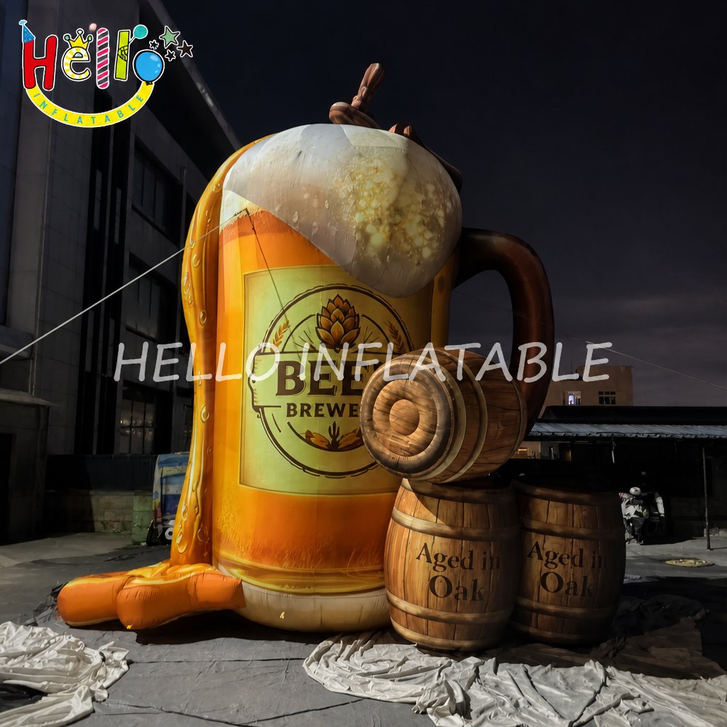 Giant Beer Mug Inflatable with Foam Overflow Oak Barrels for Oktoberfest Beer Festival Event Promotion Advertising Inflatables插图 Giant Beer Mug Inflatable with Foam Overflow Oak Barrels for Oktoberfest Beer Festival Event Promotion Advertising Inflatables
