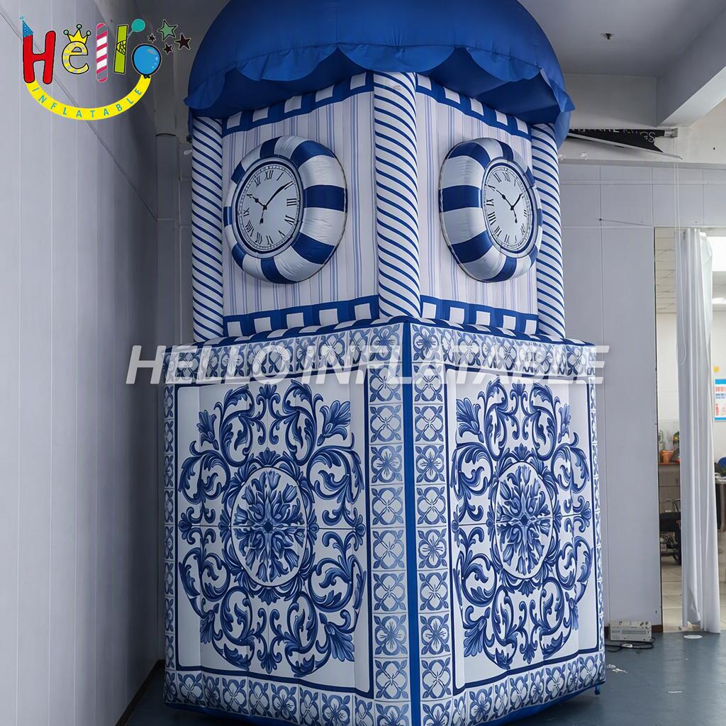 Giant Dutch Delft Blue Clock Tower Inflatable with Roman Numerals for King's Day Netherlands Cultural Festival Advertising Inflatables