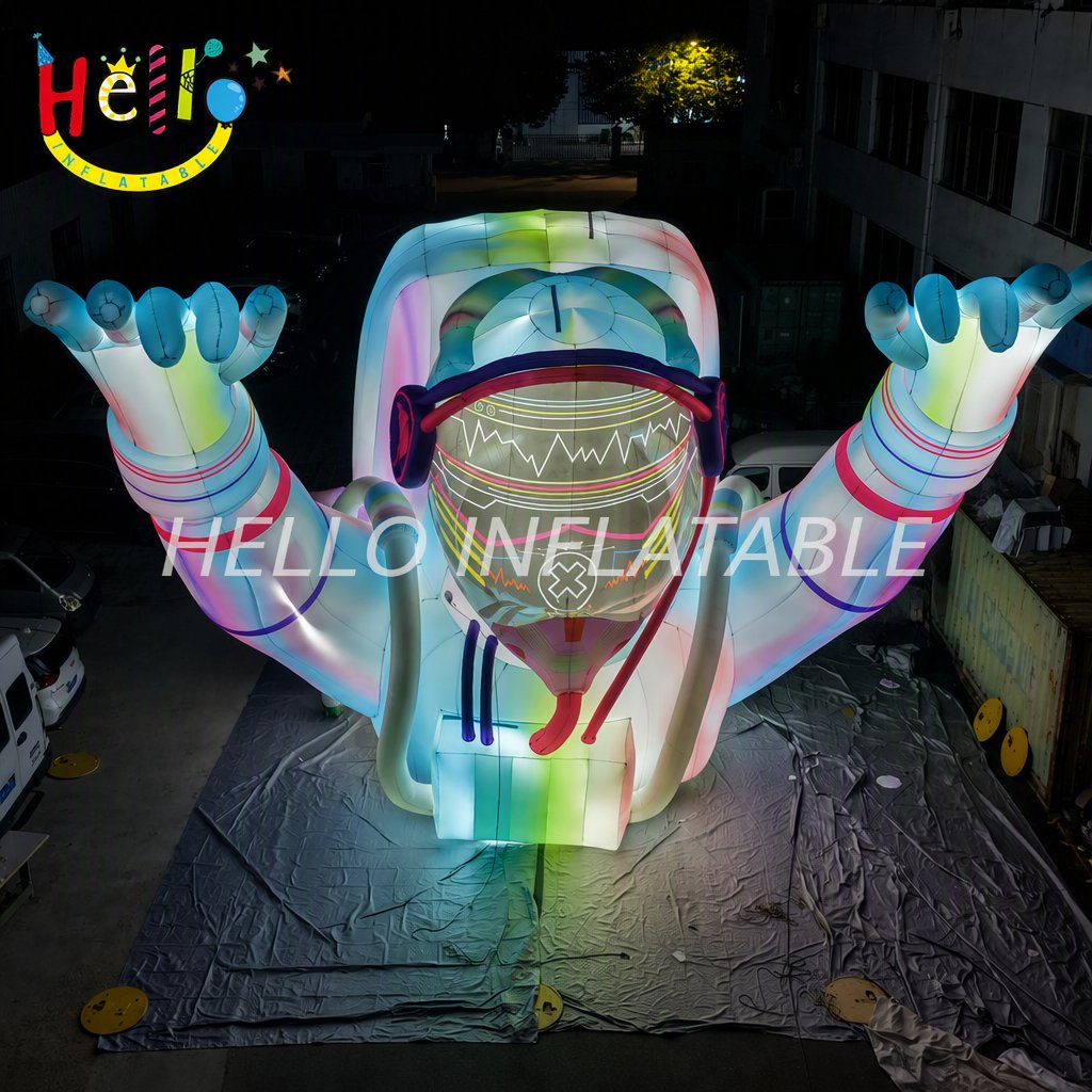 Giant LED Lighted Cyberpunk Astronaut Inflatable with Rock Hand Gesture Glowing Helmet for Music Festival EDM Event Stage Inflatable Stage Decoration