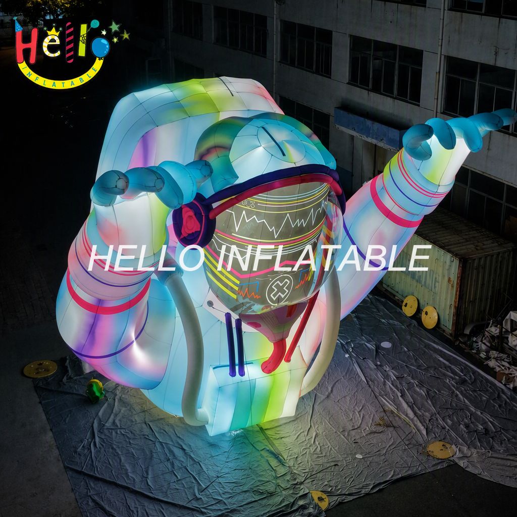 Giant LED Lighted Cyberpunk Astronaut Inflatable with Rock Hand Gesture Glowing Helmet for Music Festival EDM Event Stage Inflatable Stage Decoration