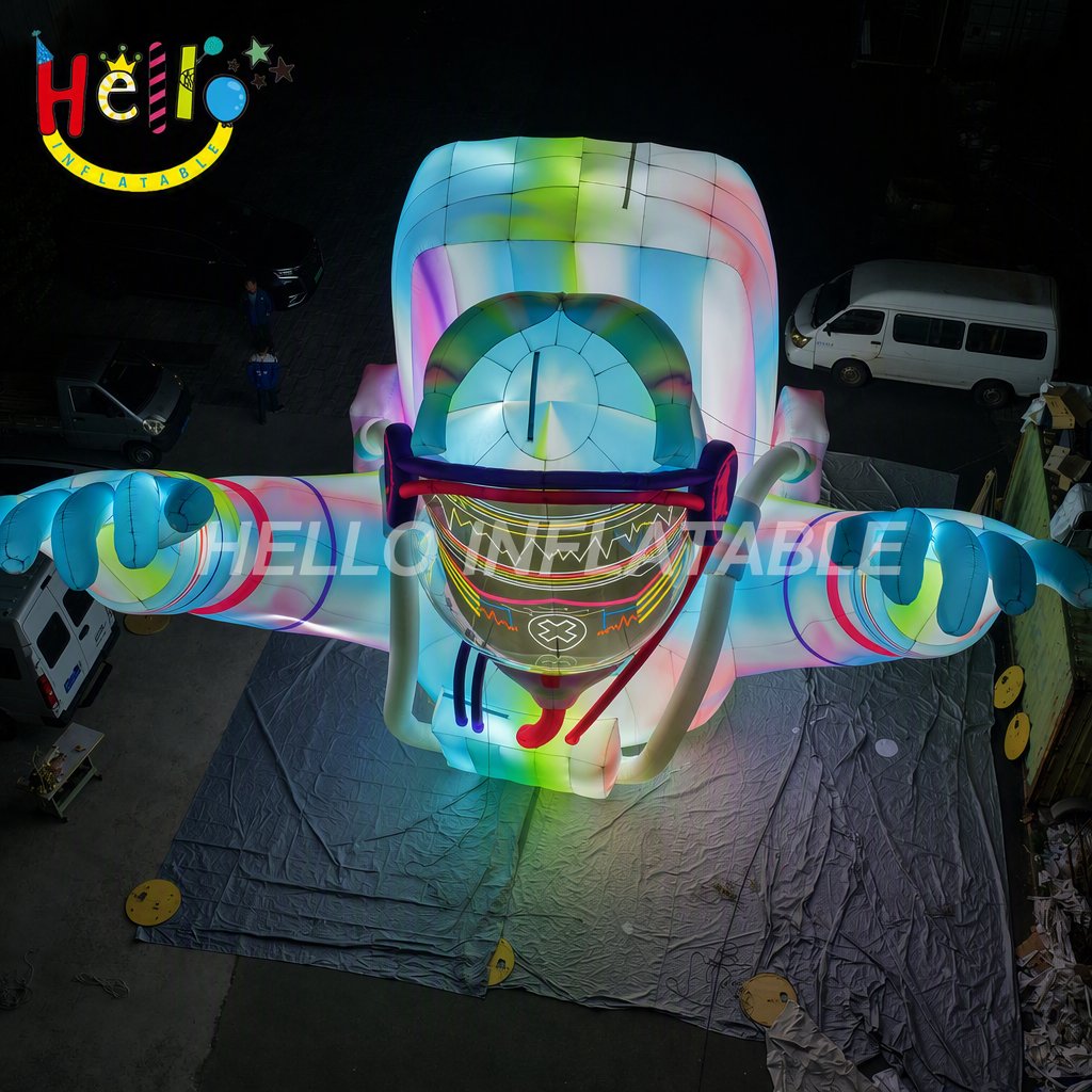 Giant LED Lighted Cyberpunk Astronaut Inflatable with Rock Hand Gesture Glowing Helmet for Music Festival EDM Event Stage Inflatable Stage Decoration