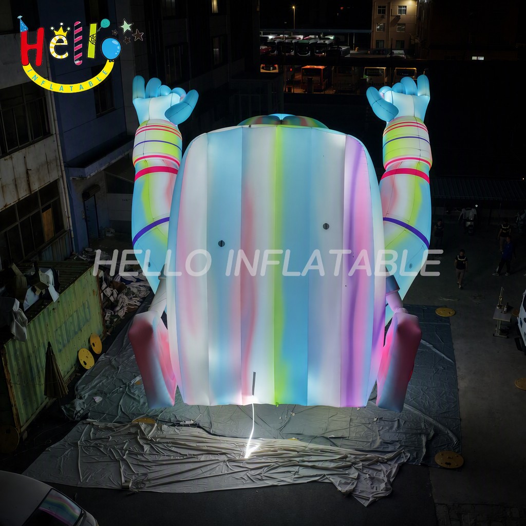 Giant LED Lighted Cyberpunk Astronaut Inflatable with Rock Hand Gesture Glowing Helmet for Music Festival EDM Event Stage Inflatable Stage Decoration