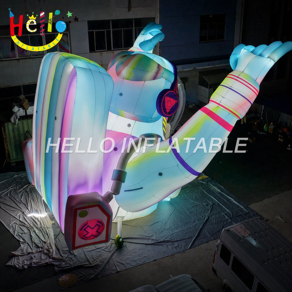 Giant LED Lighted Cyberpunk Astronaut Inflatable with Rock Hand Gesture Glowing Helmet for Music Festival EDM Event Stage Inflatable Stage Decoration