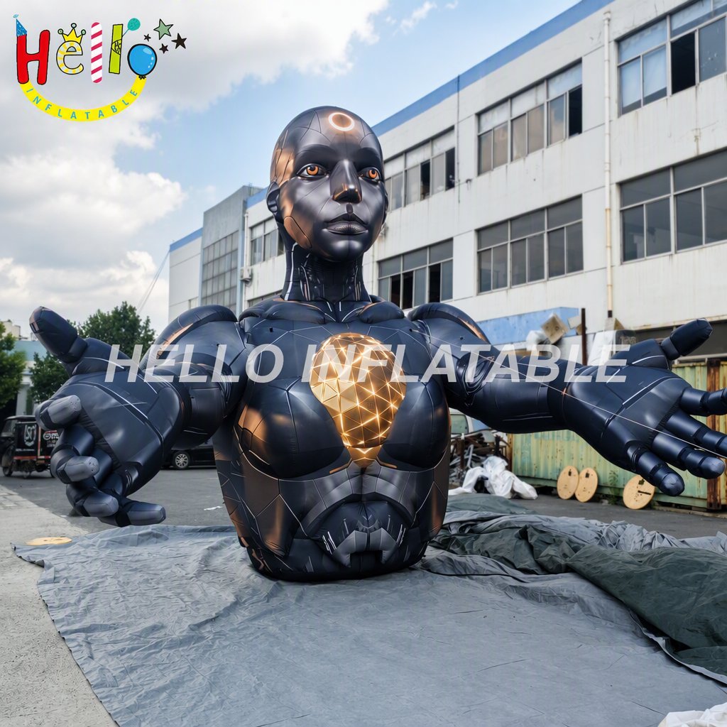 Customized LED Lighted Androgynous Robot Bust with Segmented Armor for Night Event Stage Background Inflatable Stage Decoration