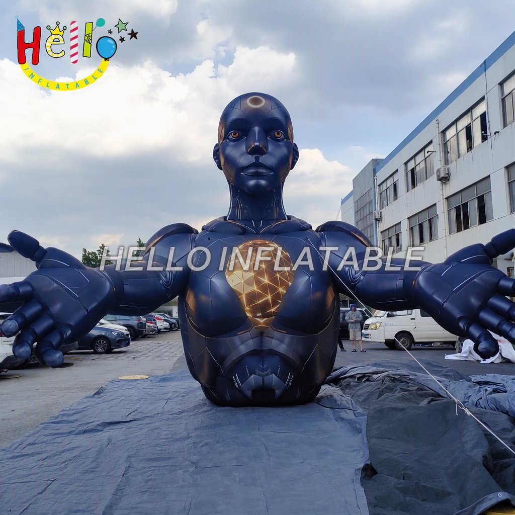 Customized LED Lighted Androgynous Robot Bust with Segmented Armor for Night Event Stage Background Inflatable Stage Decoration