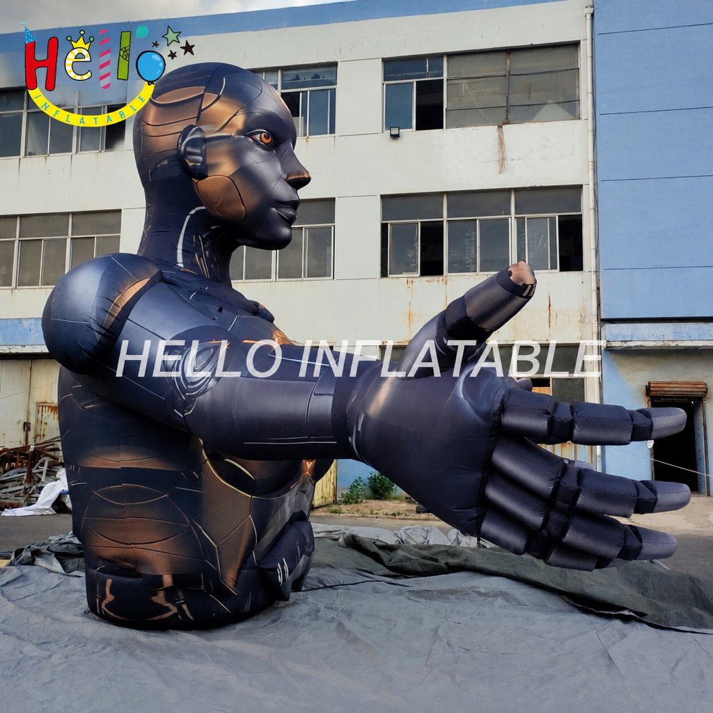 Customized LED Lighted Androgynous Robot Bust with Segmented Armor for Night Event Stage Background Inflatable Stage Decoration
