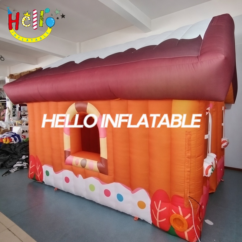 Giant Gingerbread House Inflatable Playhouse with Candy Cane Window for Christmas Village Outdoor Decoration
