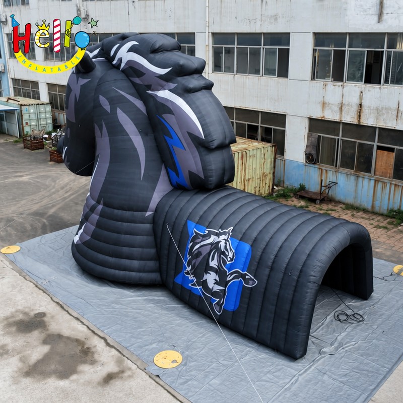 Giant Custom Inflatable Horse Head Entrance Tunnel with Glowing Eye, Large Stallion Archway with Logo for Event and Sports Decoration