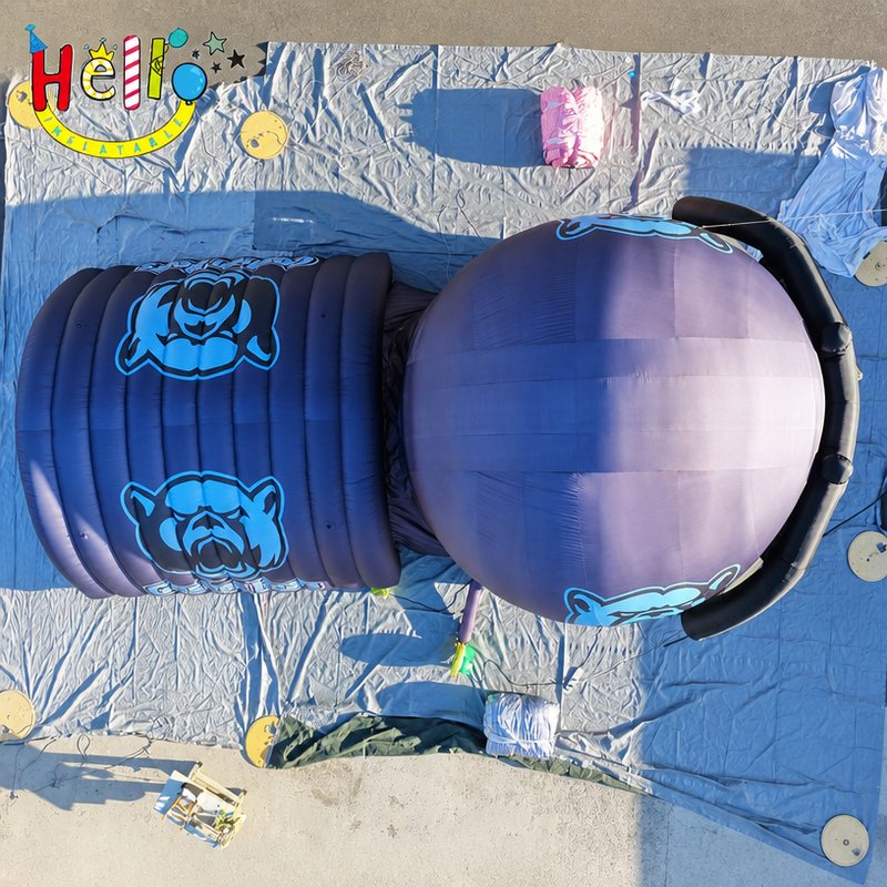 Giant Purple Football Helmet Tunnel Inflatable Combo with Bear Logo for School Team Game Day Decoration