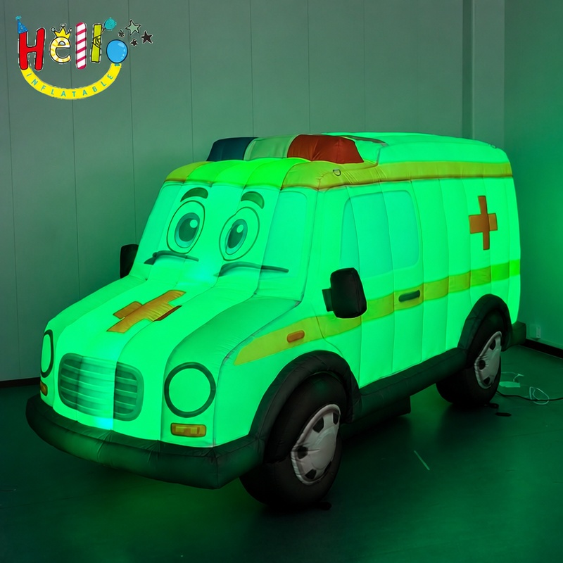 Giant Cartoon Ambulance Inflatable Model with Friendly Face for Kids Health Education Outdoor Decoration