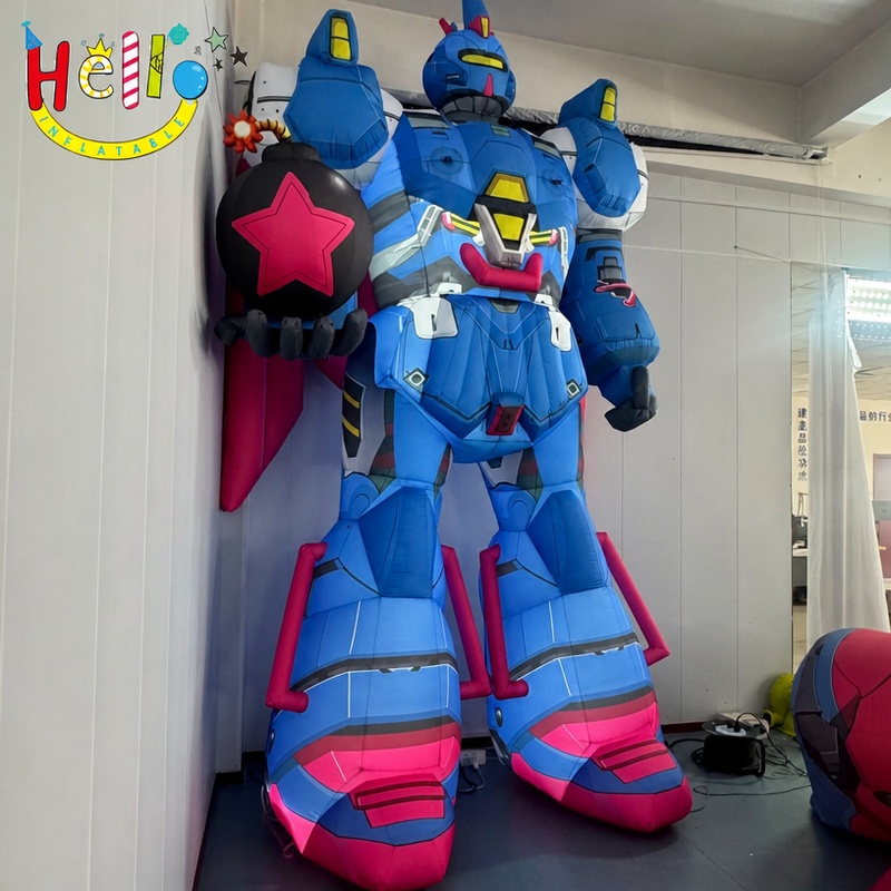Giant Custom Inflatable Robot Mascot with Bomb Prop, Large Anime Style Mecha Figure for Gaming Events and Theme Park Decoration