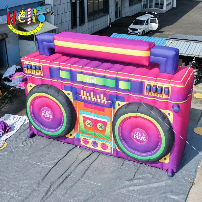 Giant Custom Inflatable Retro Boombox with AFRO PLUS Logo, Large 80s Style Radio Model for Music Festival and Brand Promotion
