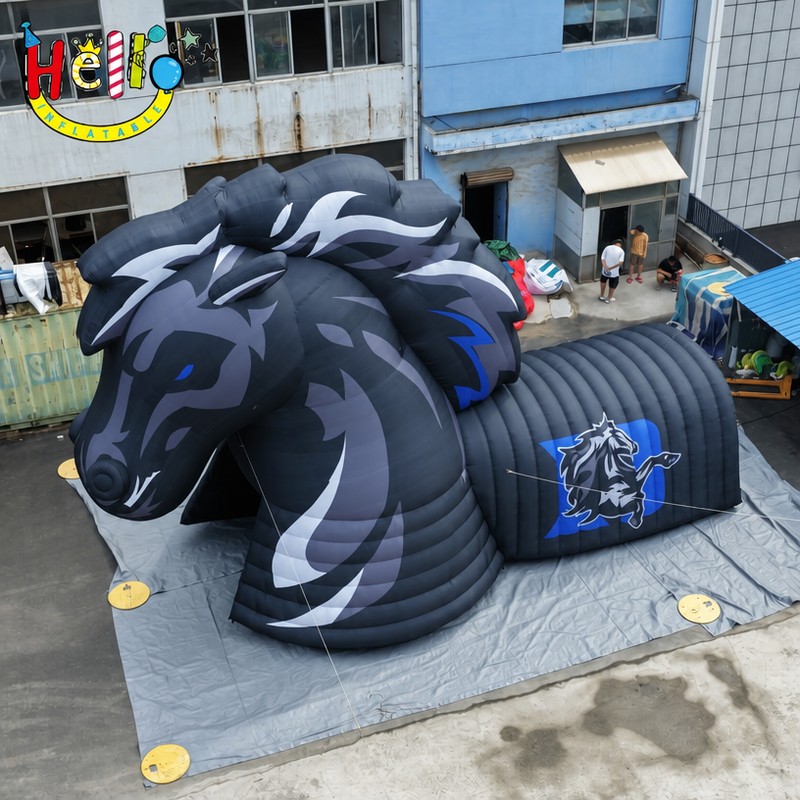 Giant Custom Inflatable Horse Head Entrance Tunnel with Glowing Eye, Large Stallion Archway with Logo for Event and Sports Decoration