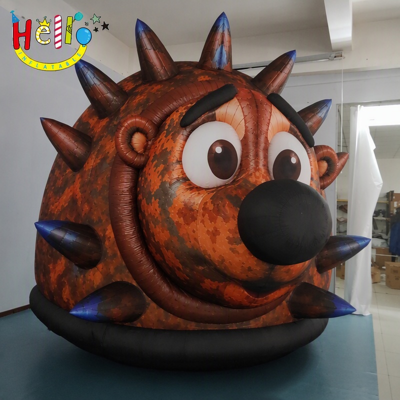 Giant Cartoon Hedgehog Inflatable Mascot with Metallic Blue Spikes Camo Body for Outdoor Event Decoration