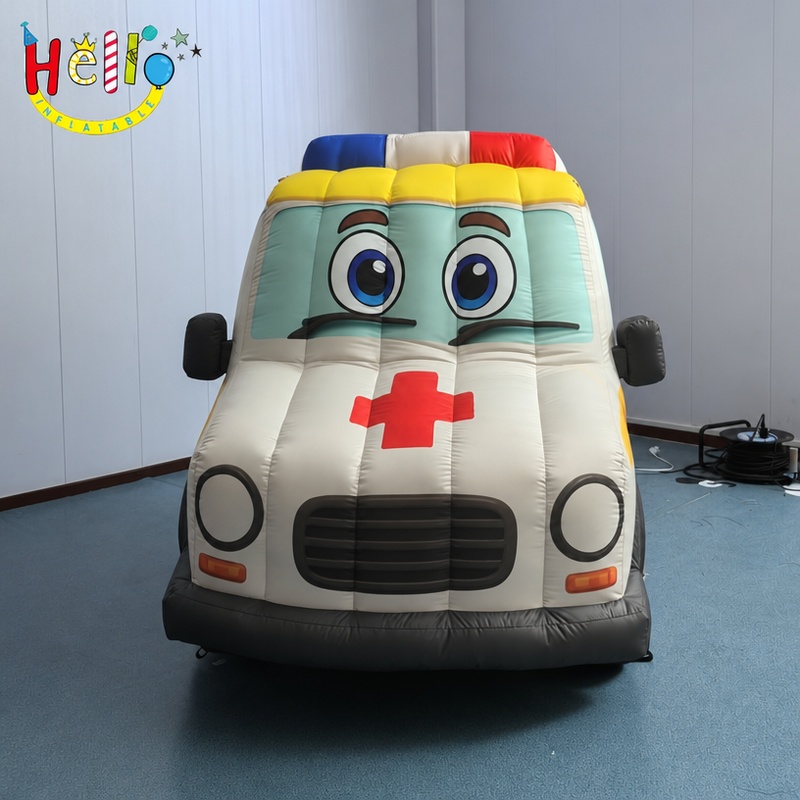Giant Cartoon Ambulance Inflatable Model with Friendly Face for Kids Health Education Outdoor Decoration