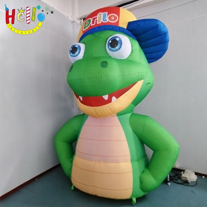 Giant Cute Green Dinosaur Mascot Inflatable with Multi Color Cap for Outdoor Environmental Campaign Decoration