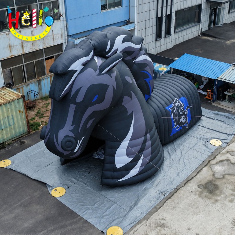 Giant Custom Inflatable Horse Head Entrance Tunnel with Glowing Eye, Large Stallion Archway with Logo for Event and Sports Decoration