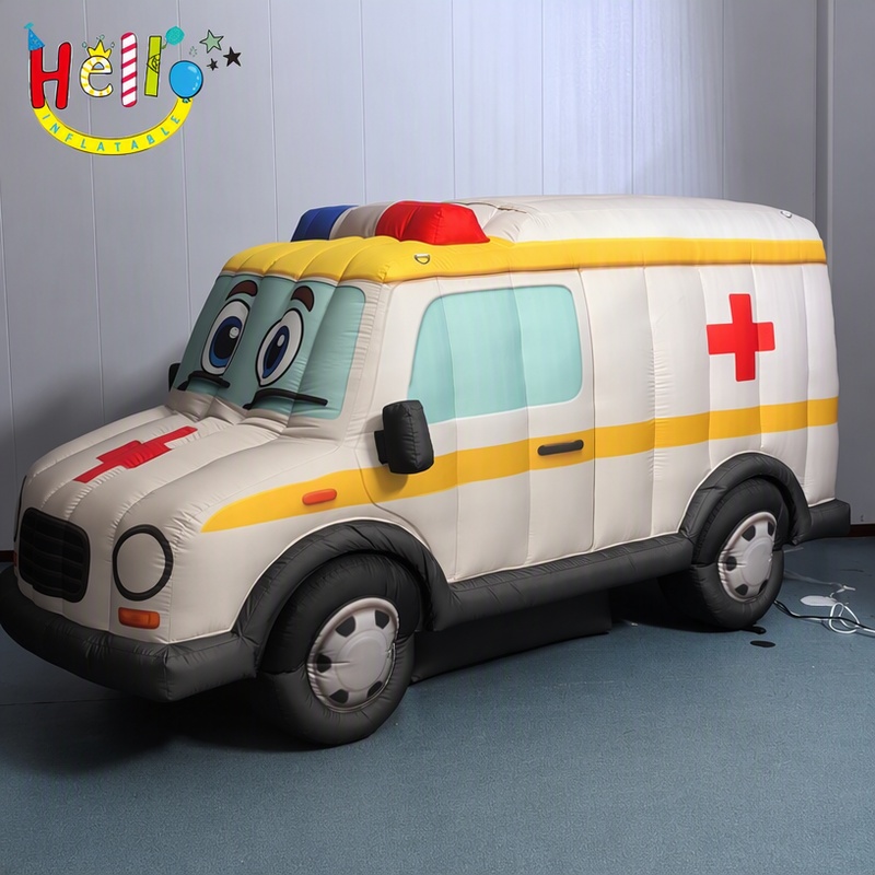 Giant Cartoon Ambulance Inflatable Model with Friendly Face for Kids Health Education Outdoor Decoration