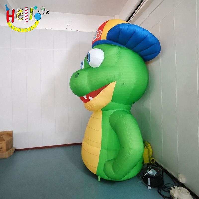 Giant Cute Green Dinosaur Mascot Inflatable with Multi Color Cap for Outdoor Environmental Campaign Decoration