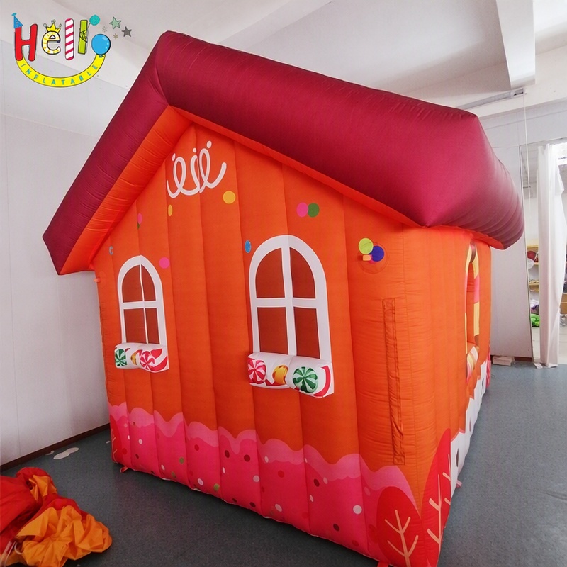 Giant Gingerbread House Inflatable Playhouse with Candy Cane Window for Christmas Village Outdoor Decoration