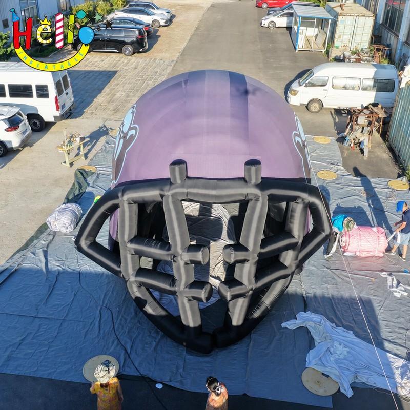 Giant Purple Football Helmet Tunnel Inflatable Combo with Bear Logo for School Team Game Day Decoration