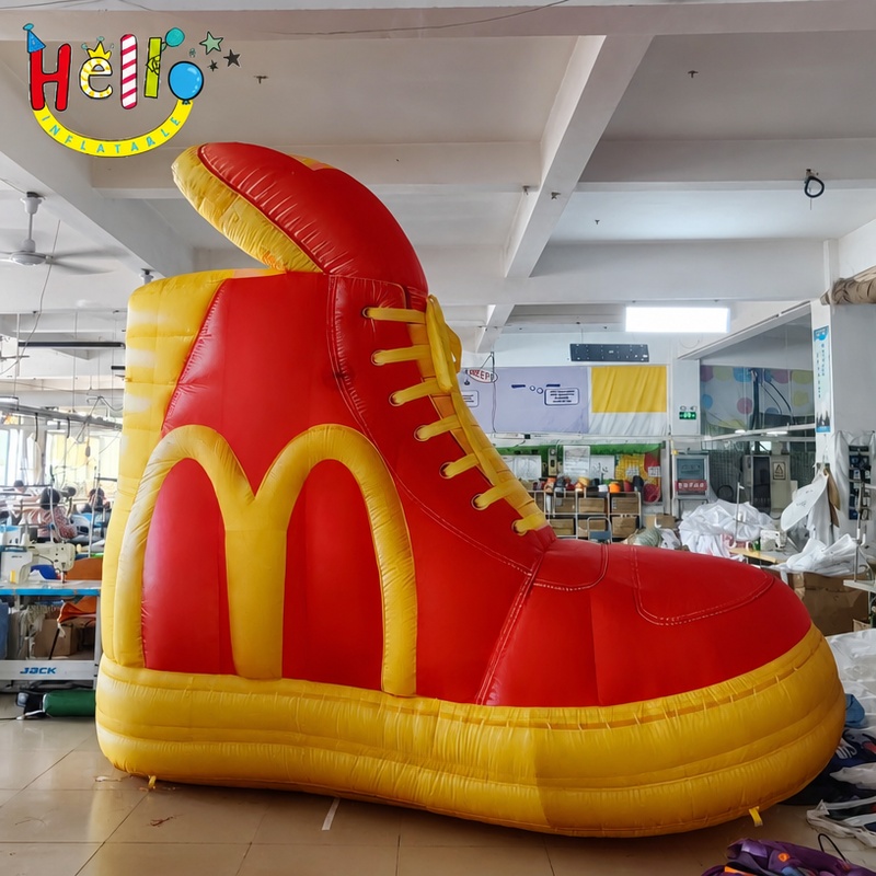 Giant Red Yellow High Top Sneaker Inflatable Boot with Tube Laces for Fast Food Brand Event Decoration