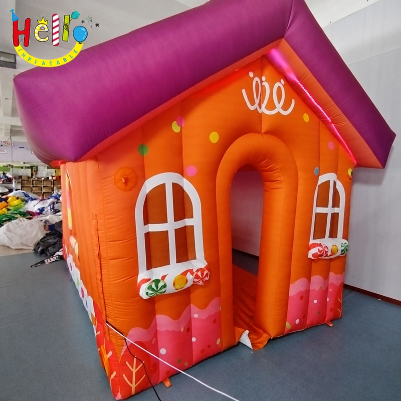 Giant Gingerbread House Inflatable Playhouse with Candy Cane Window for Christmas Village Outdoor Decoration