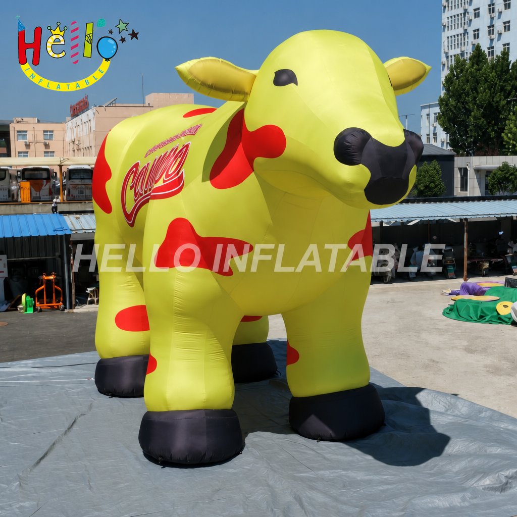 Giant Yellow Red Spotted Dairy Cow Inflatable with Brand Text for Milk Company Advertising Promotion Event Advertising Inflatables插图1 Giant Yellow Red Spotted Dairy Cow Inflatable with Brand Text for Milk Company Advertising Promotion Event Advertising Inflatables