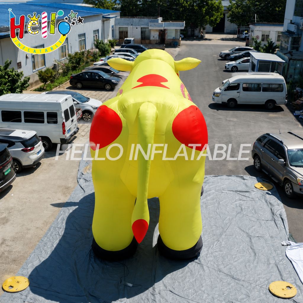 Giant Yellow Red Spotted Dairy Cow Inflatable with Brand Text for Milk Company Advertising Promotion Event Advertising Inflatables
