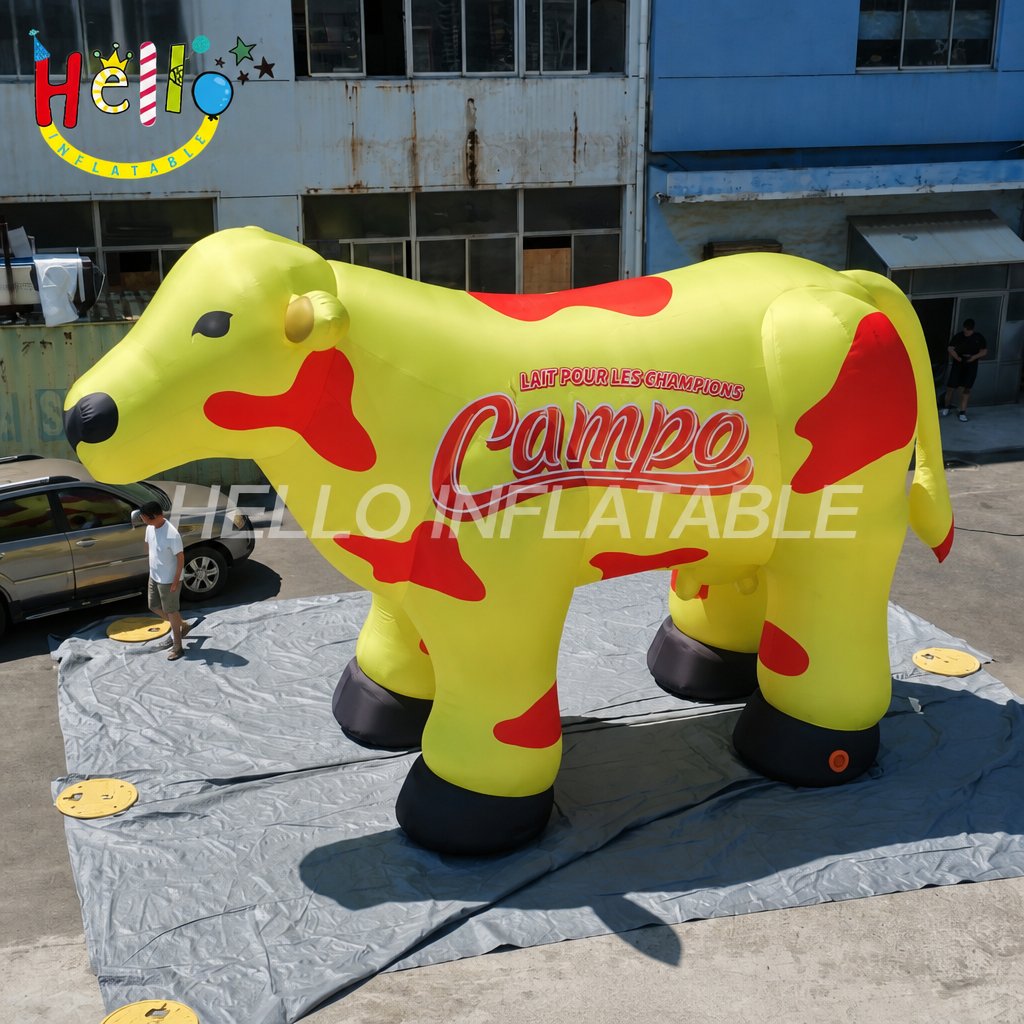 Giant Yellow Red Spotted Dairy Cow Inflatable with Brand Text for Milk Company Advertising Promotion Event Advertising Inflatables