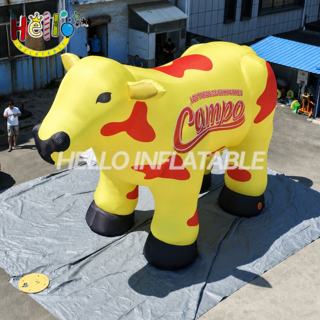Giant Yellow Red Spotted Dairy Cow Inflatable with Brand Text for Milk Company Advertising Promotion Event Advertising Inflatables插图 Giant Yellow Red Spotted Dairy Cow Inflatable with Brand Text for Milk Company Advertising Promotion Event Advertising Inflatables