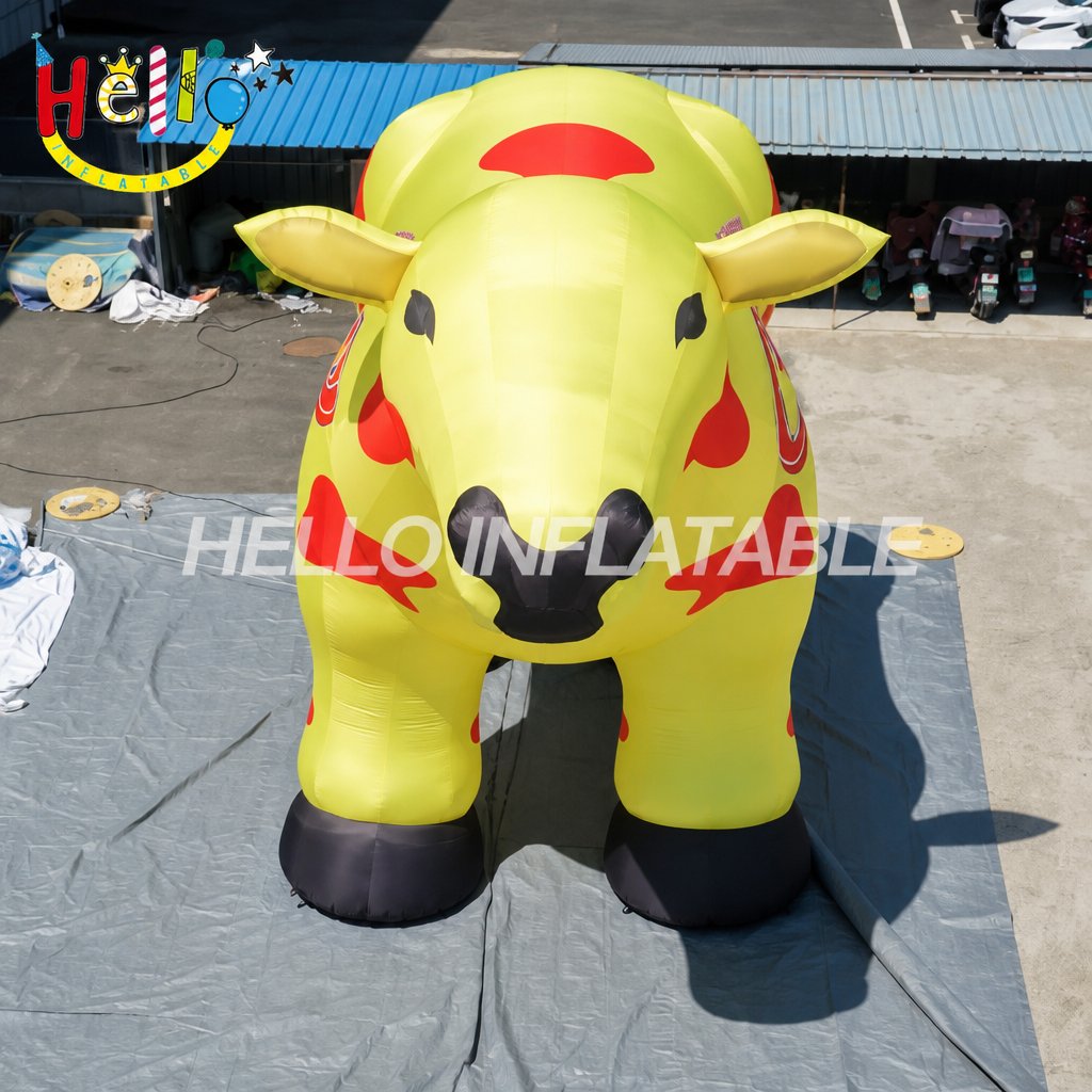 Giant Yellow Red Spotted Dairy Cow Inflatable with Brand Text for Milk Company Advertising Promotion Event Advertising Inflatables