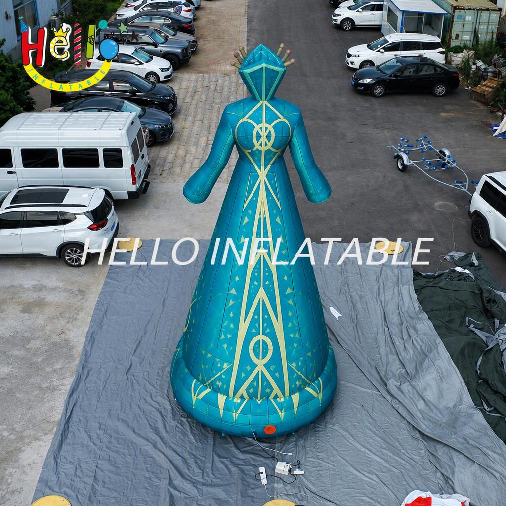Huge Teal Blue Long Skirt Anime Style Character Model with Gold Trim for Stage Festival Decoration Inflatable Stage Decoration