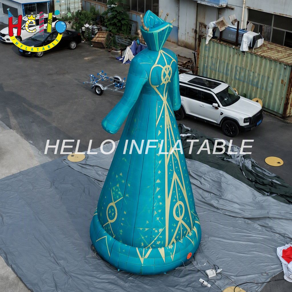 Huge Teal Blue Long Skirt Anime Style Character Model with Gold Trim for Stage Festival Decoration Inflatable Stage Decoration