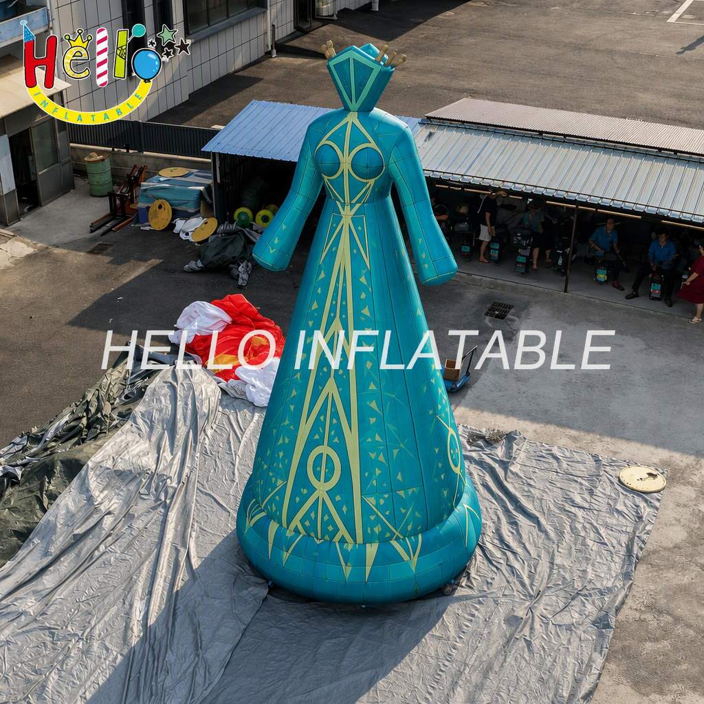 Huge Teal Blue Long Skirt Anime Style Character Model with Gold Trim for Stage Festival Decoration Inflatable Stage Decoration
