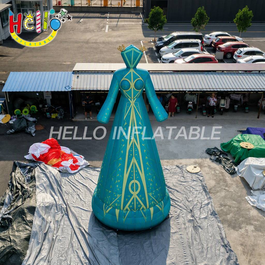 Huge Teal Blue Long Skirt Anime Style Character Model with Gold Trim for Stage Festival Decoration Inflatable Stage Decoration