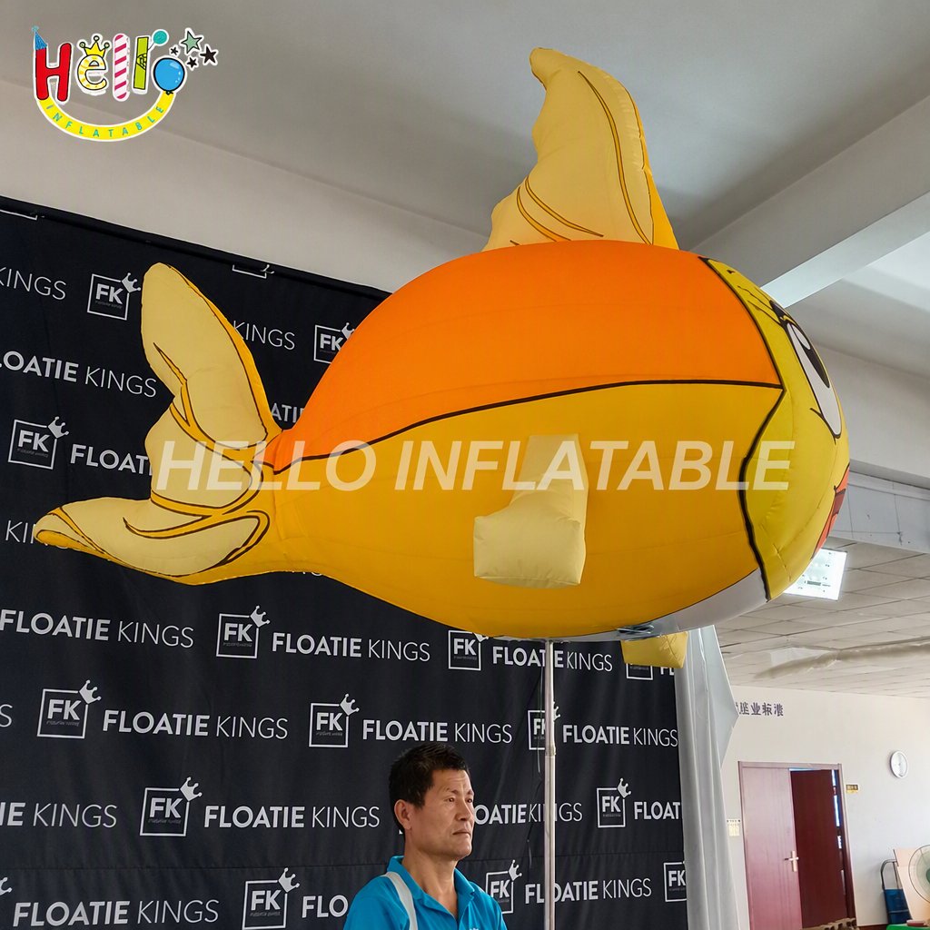 Giant Round Cartoon Yellow Fish Bird Character Inflatable with Diamond Beak Eyelashes for Game Expo Comic Con Display Inflatable Cartoon