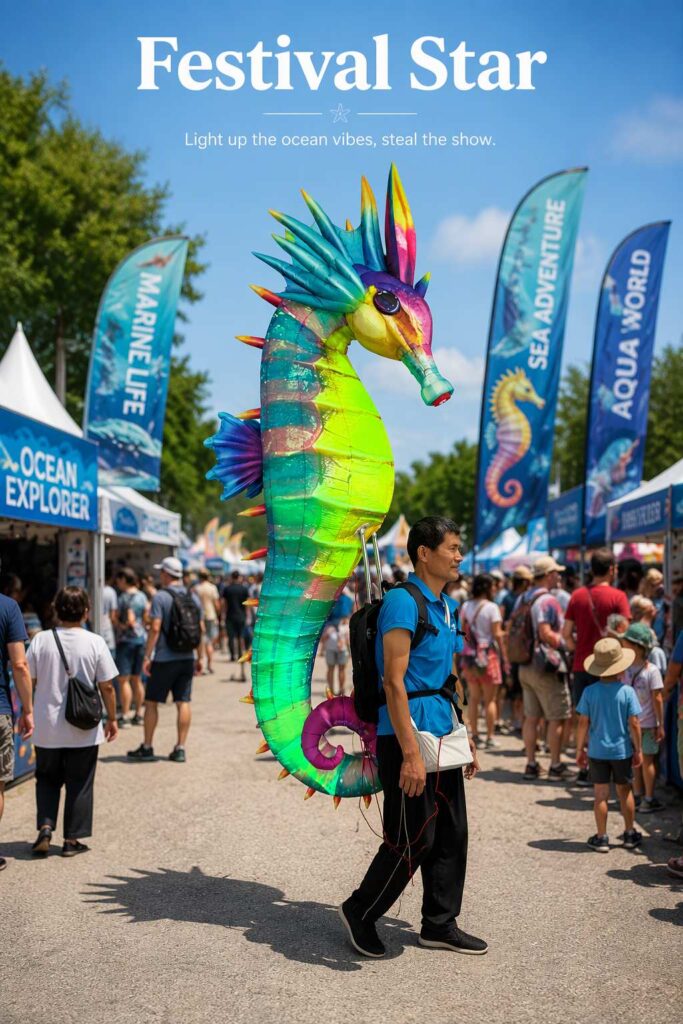 Giant Wearable Inflatable Seahorse Costume with Iridescent Fabric for Parade Show