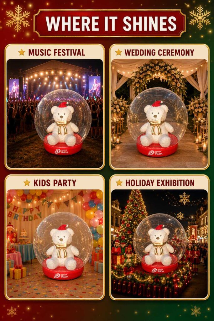 Giant Inflatable Snow Globe with Teddy Bear Inside for Christmas Decoration