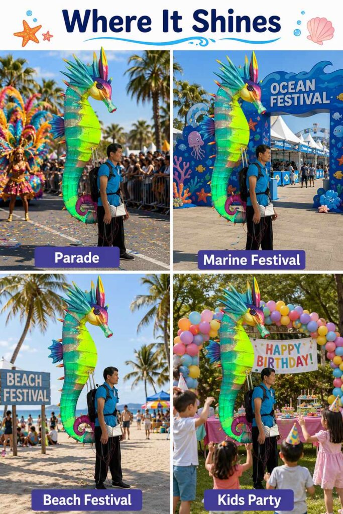 Giant Wearable Inflatable Seahorse Costume with Iridescent Fabric for Parade Show