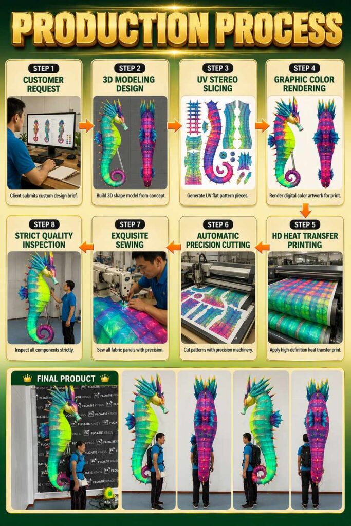 Giant Wearable Inflatable Seahorse Costume with Iridescent Fabric for Parade Show