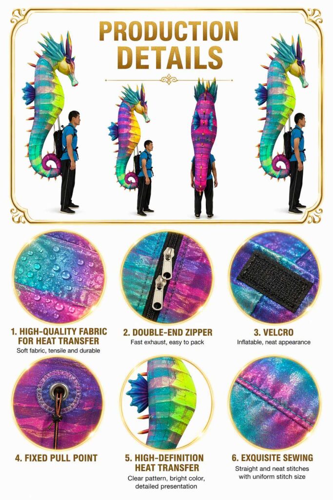 Giant Wearable Inflatable Seahorse Costume with Iridescent Fabric for Parade Show