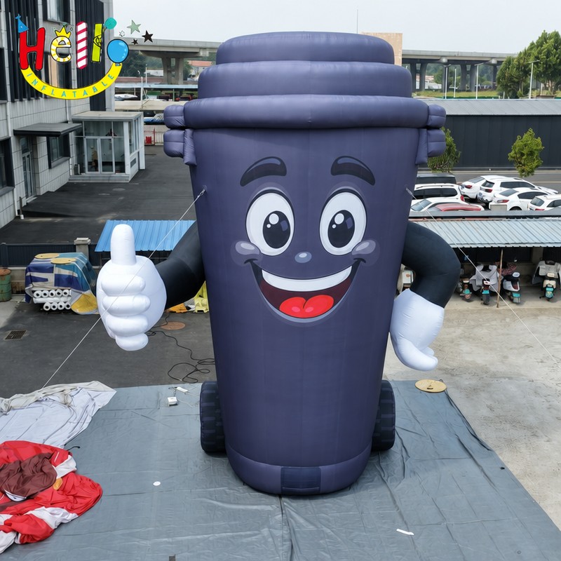 Giant Cartoon Trash Bin Inflatable Mascot with Thumbs Up for Recycling Campaign插图 Giant Cartoon Trash Bin Inflatable Mascot with Thumbs Up for Recycling Campaign